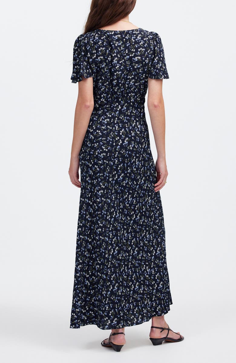Floral Seamed Flutter Sleeve Maxi Dress