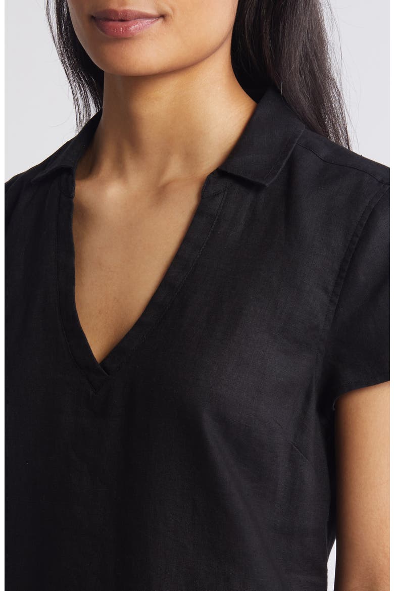 Two Palms Short Sleeve Linen Dress, Alternate, color, BLACK
