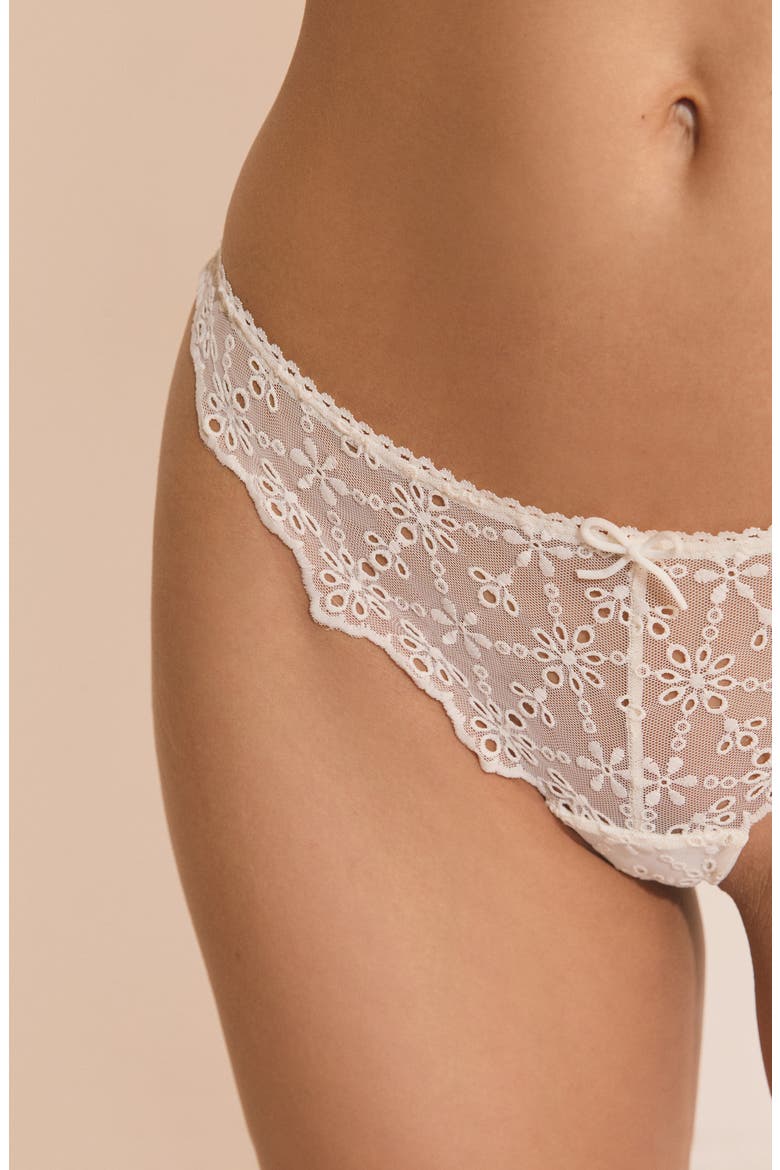Jane Embroidered Tanga Thong, Alternate, color, ECRU