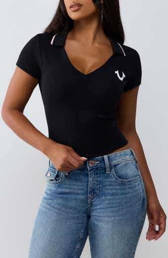 Ribbed Deep V Graphic Polo
