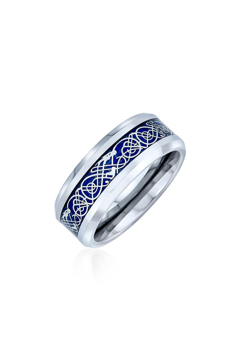 Men's Celtic Dragon Titanium Band Ring, Alternate, color, BLUE