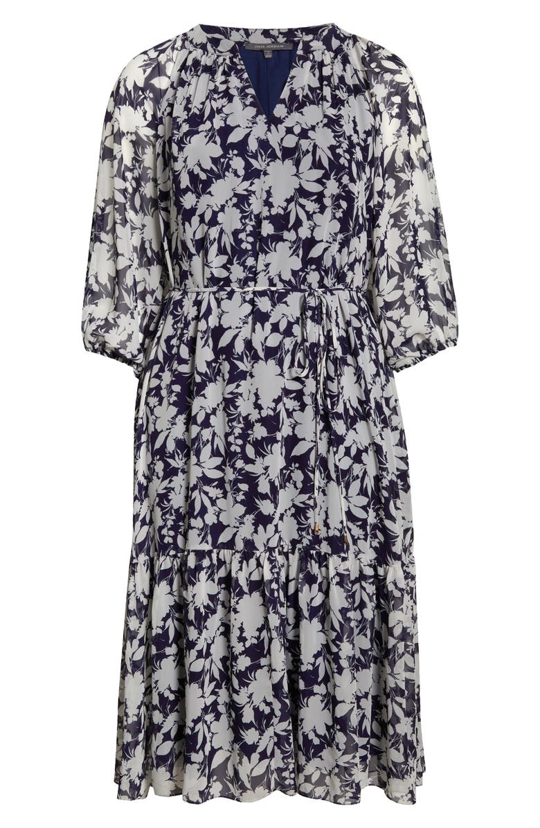 Julia Jordan Puff Sleeve Tie Belt Midi Dress, Alternate, color, Navy Ivory