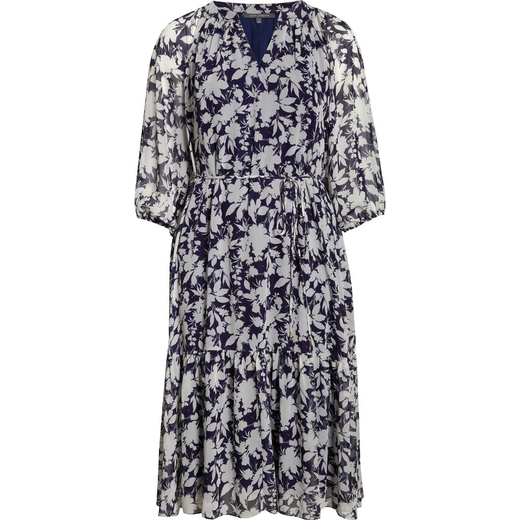 Julia Jordan Puff Sleeve Tie Belt Midi Dress In Blue