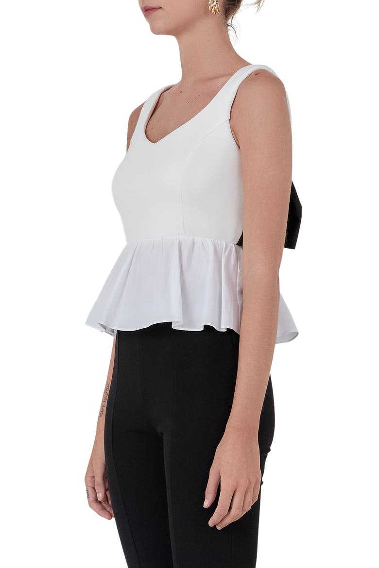 Bow Back Peplum Top, Alternate, color, IVORY/ BLACK