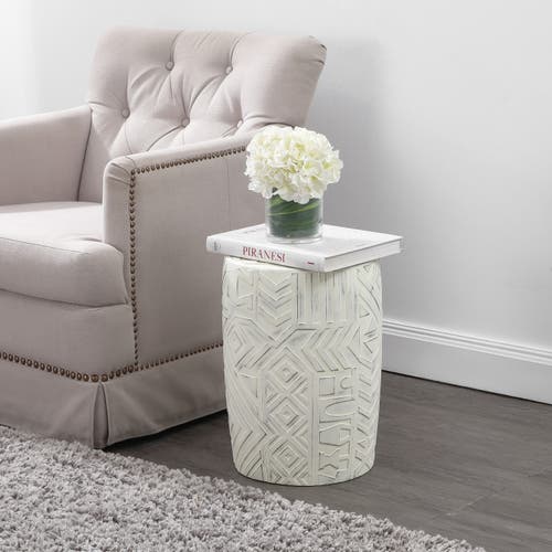 Jonathan Y Rafi 17.75" Midcentury Modern Geometric Drum Garden Stool In Cream