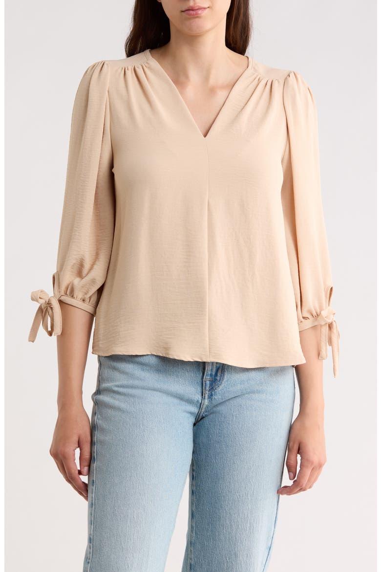 Ditsy Puff Sleeve Blouse, Main, color, TAUPE