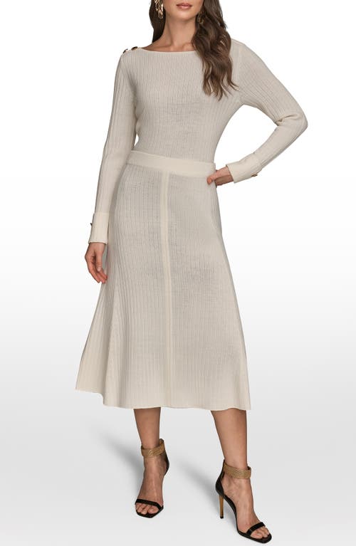 Donna Karan New York Rib Midi Sweater Skirt In White