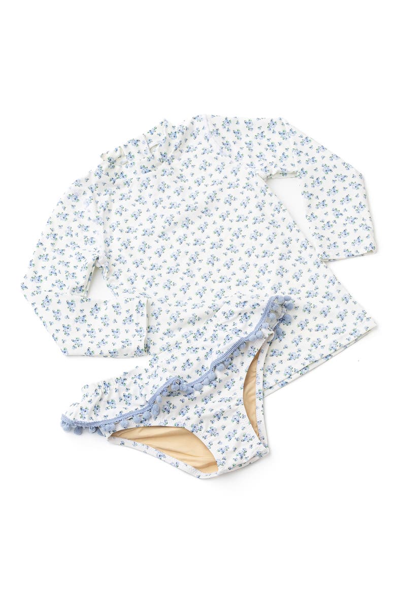 Kids' Cottage Floral Two-Piece Rashguard Swimsuit, Alternate, color, BLUE