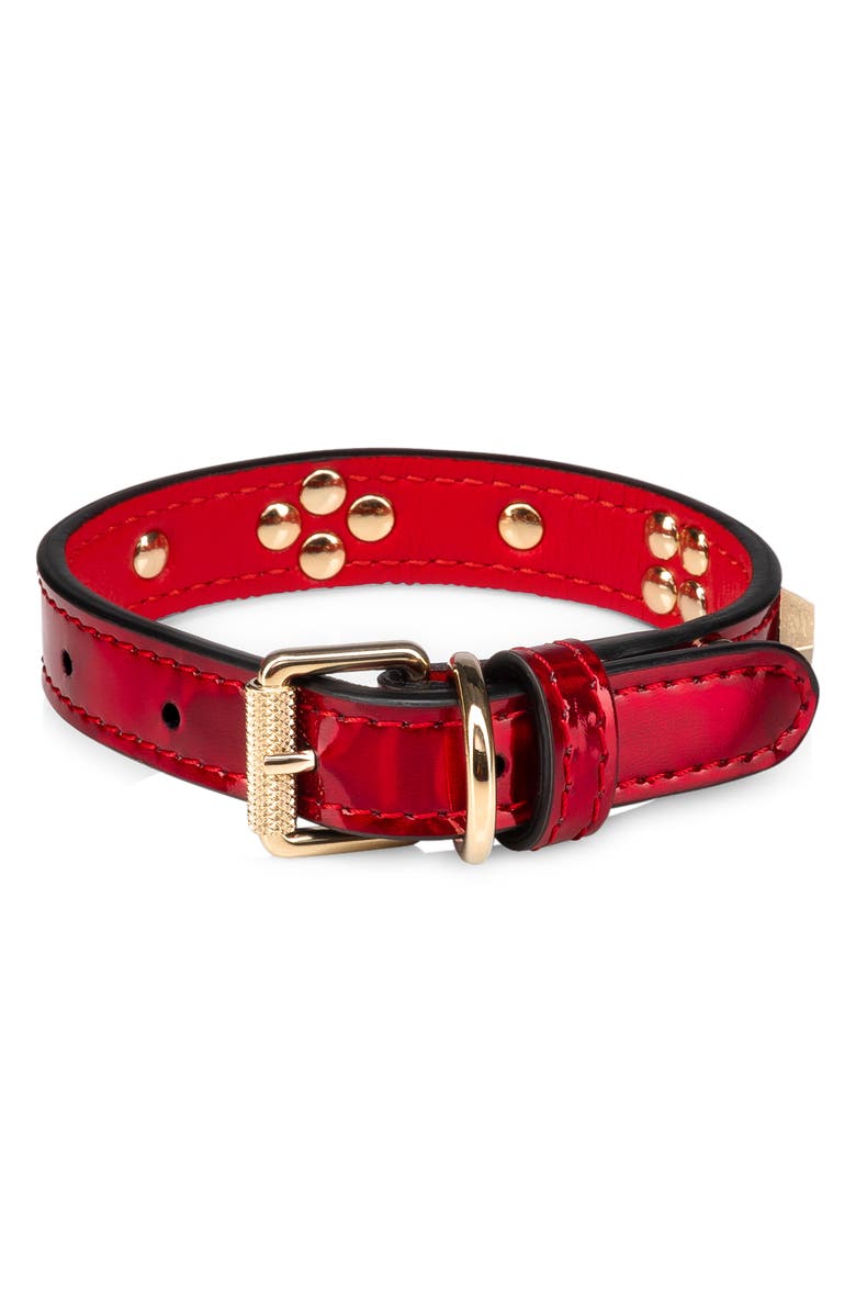Christian Louboutin X-Small Loubicollar Spike Patent Leather Pet Collar, Main, color, 