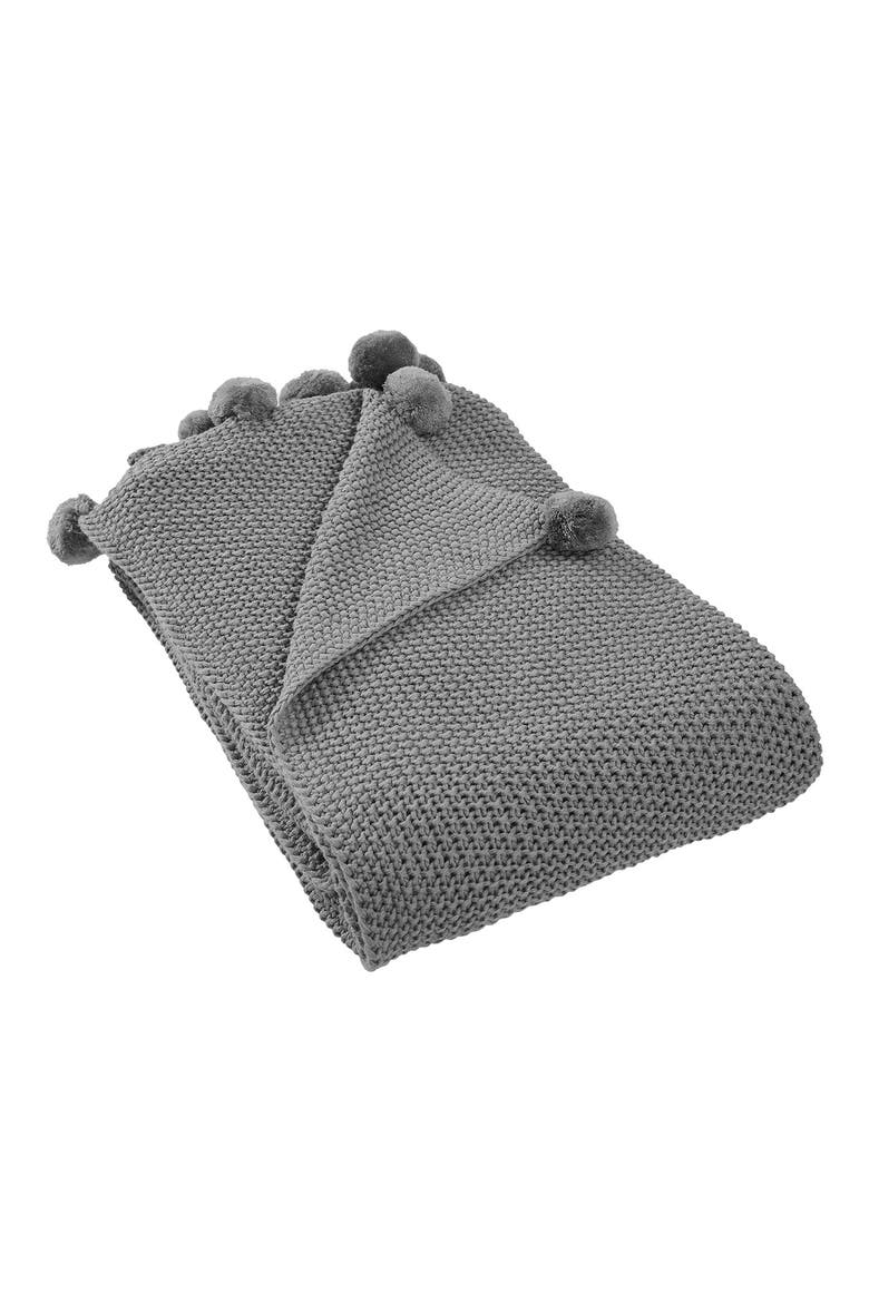 Pompom Trim Knit Throw, Main, color, STONE