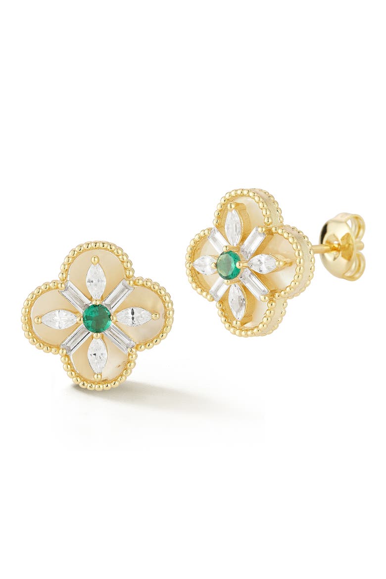 Clover Mother of Pearl Stud Earrings, Main, color, GOLD/GREEN