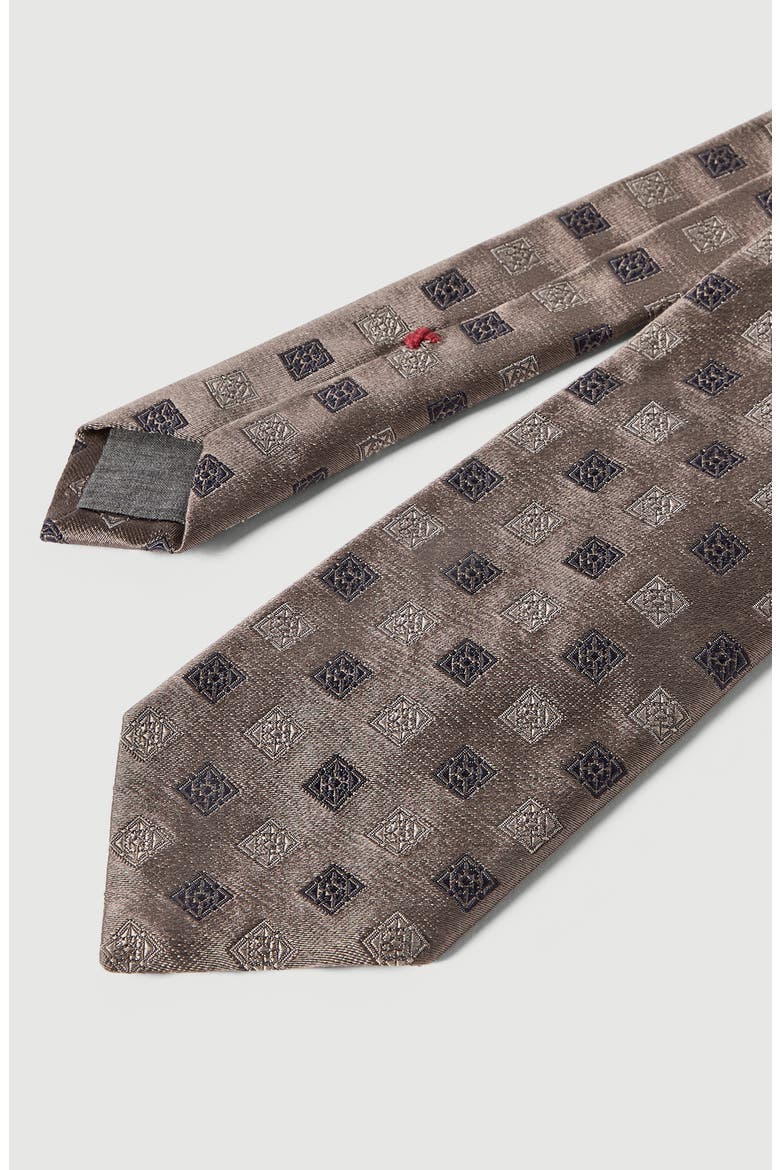 Silk tie with squares pattern, Alternate, color, Brown