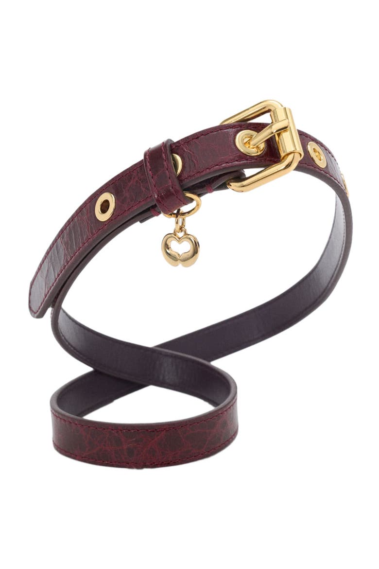 Slim leather belt with eyelets, Alternate, color, Burgundy