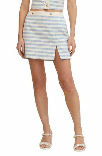 Avec Les Filles Stripe Linen Blend Miniskirt