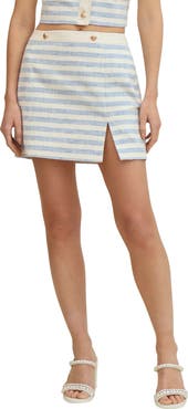Avec Les Filles Stripe Linen Blend Miniskirt