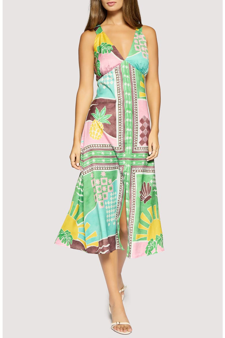 Isla Spell Scarf Print Dress, Main, color, GREEN-MULTI