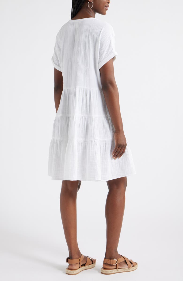 Caslon<sup>®</sup> Cotton Gauze Tiered Popover Dress, Alternate, color, White