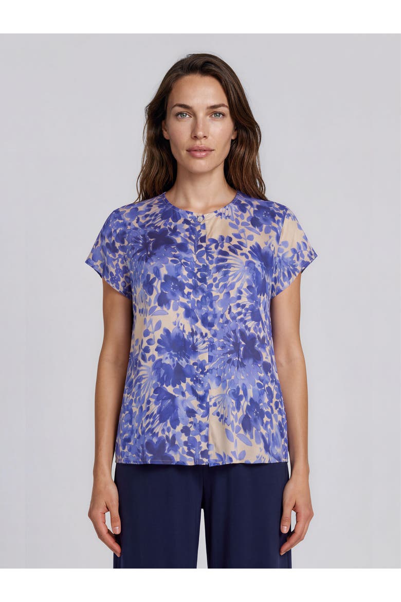 MaLa Round-Neck Short Sleeve Blouse, Main, color, Medieval Blue