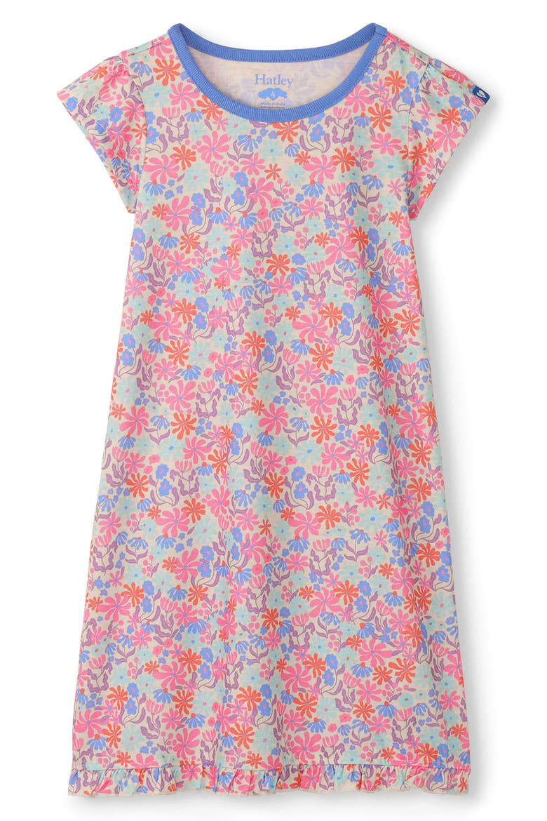 Kids' Whimsical Flowers Ruffle Hem Nightgown, Main, color, BLUE