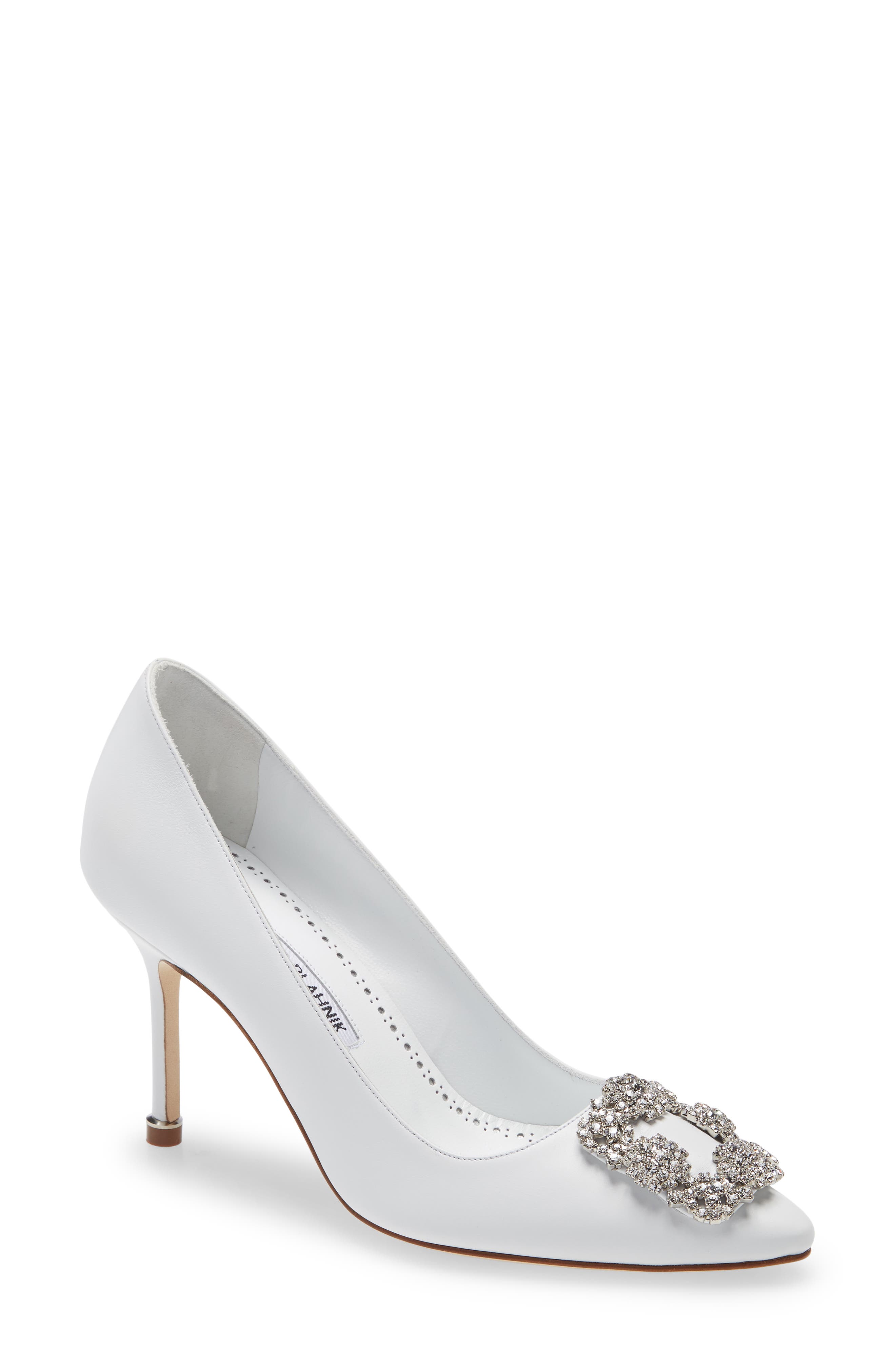 Manolo Blahnik Hangisi Crystal Buckle Pump, Main, color, White