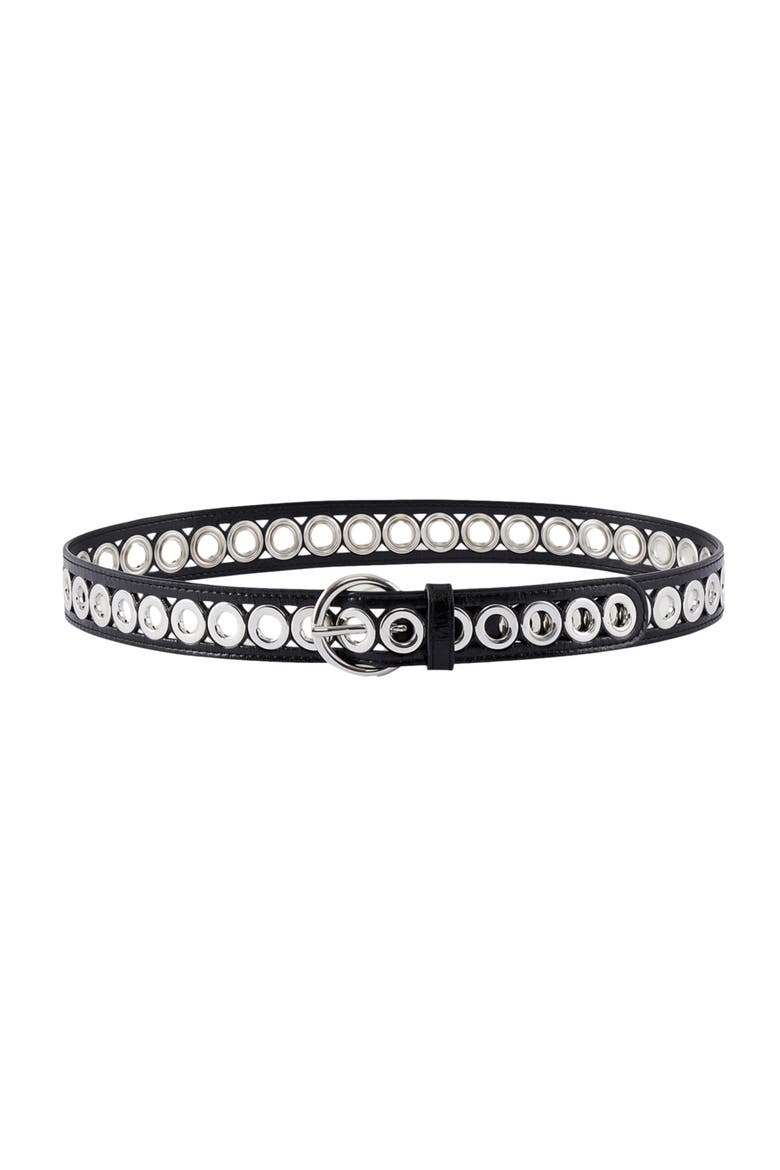 Belt with round buckle and eyelets, Alternate, color, Black