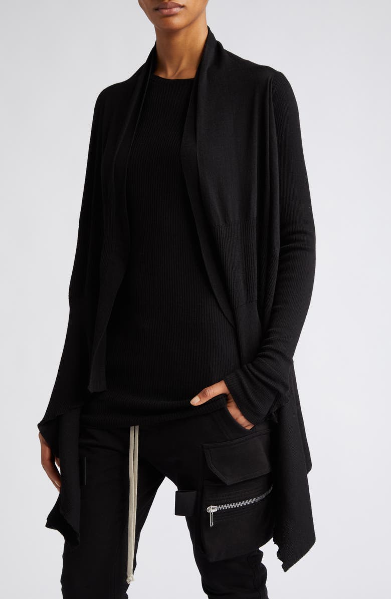 Rick Owens Open Front Waterfall Wool Cardigan, Alternate, color,