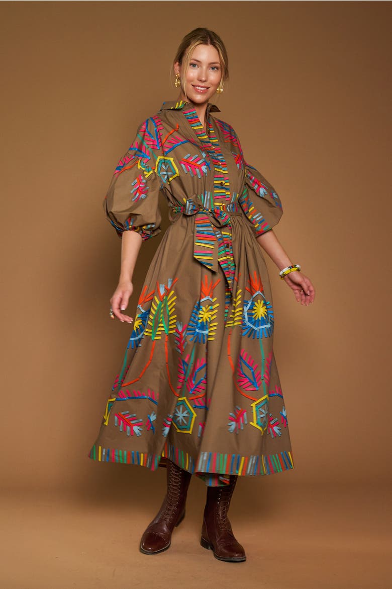 Printed Poplin Dress With Belt, Alternate, color, Tobacco Multicolour