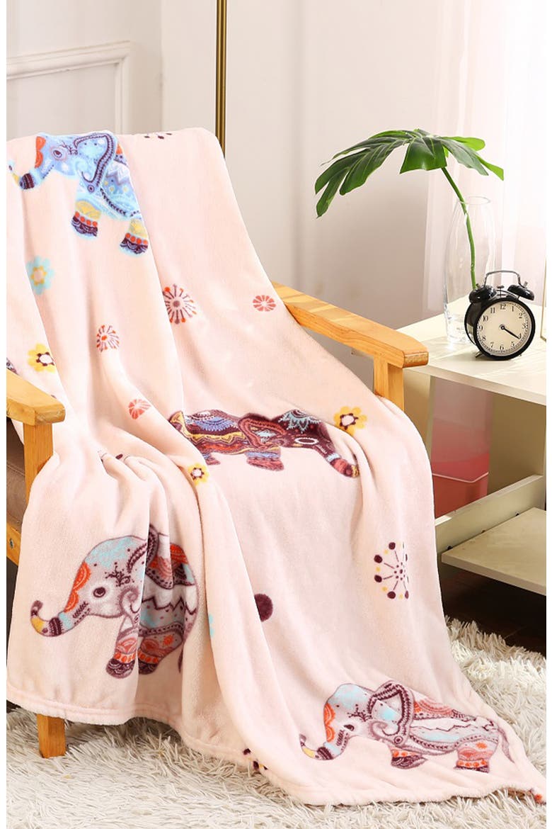 Bohemian Elephant Plush Throw Blanket, Alternate, color, HEART AND STARS
