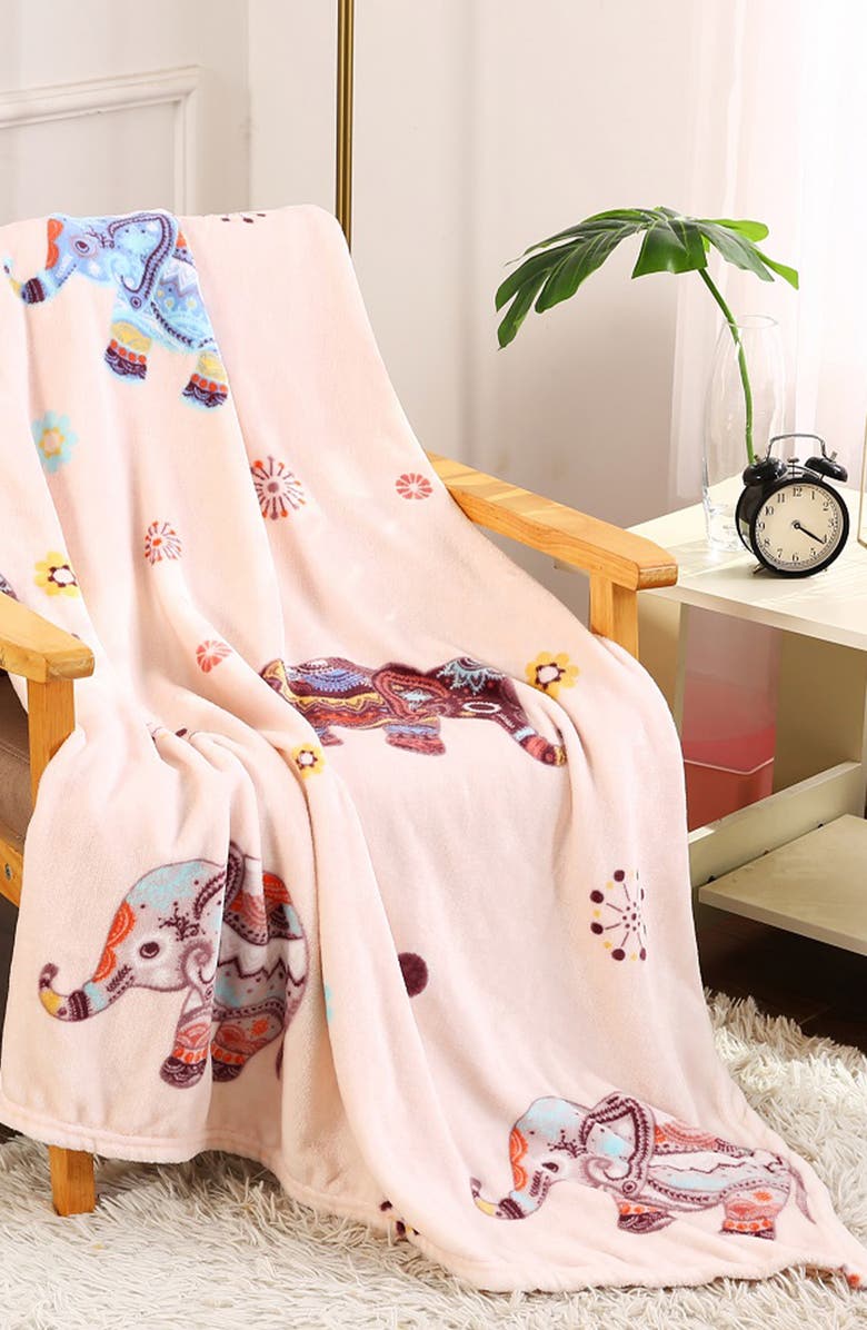 Luxury Home Bohemian Elephant Plush Throw Blanket, Alternate, color, Heart And Stars