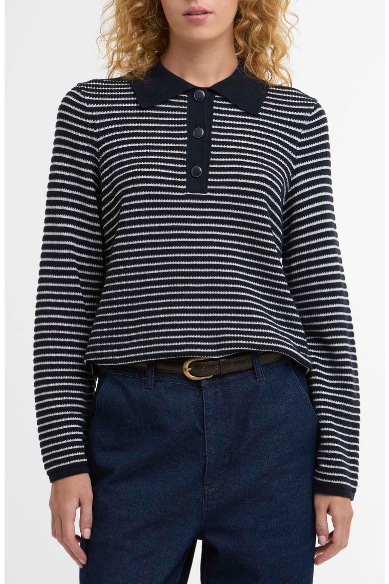 Inez Stripe Polo Sweater, Main, color, DARK NAVY STRIPE