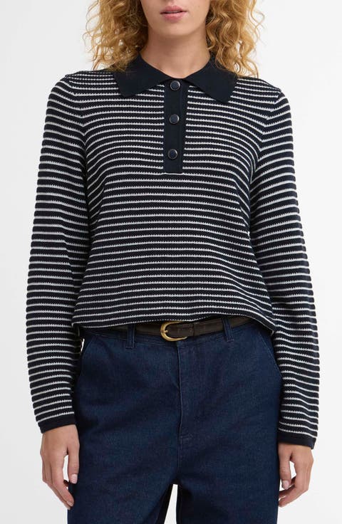Inez Stripe Polo Sweater