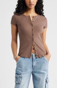 BP. Short Sleeve Rib Knit Cardigan