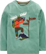 Mini Boden Kids' Hiking Moose Long Sleeve Cotton Graphic T-Shirt