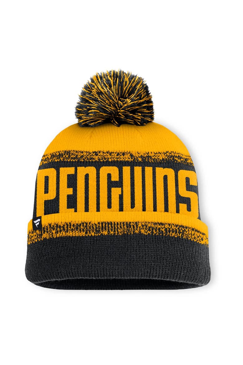 Men's Fanatics Black/Gold Pittsburgh Penguins Fundamentals Thrive Cuffed Knit Hat with Pom, Alternate, color, Black