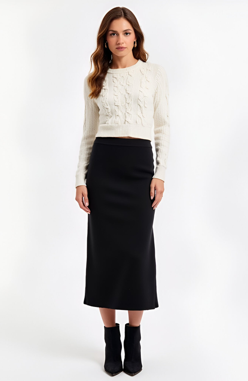 Modenaire Soft Stretch Knit Midi Skirt In Black