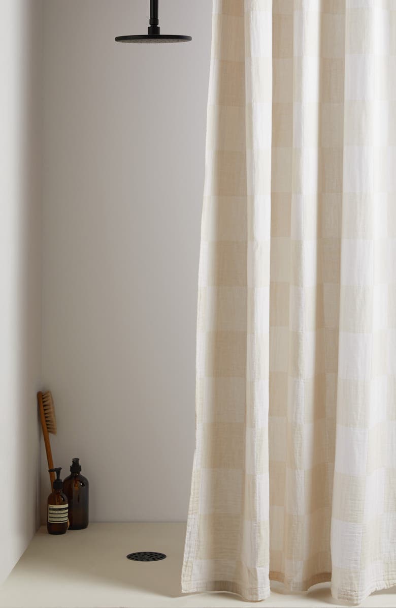 Parachute Check Cotton Gauze Shower Curtain, Alternate, color,