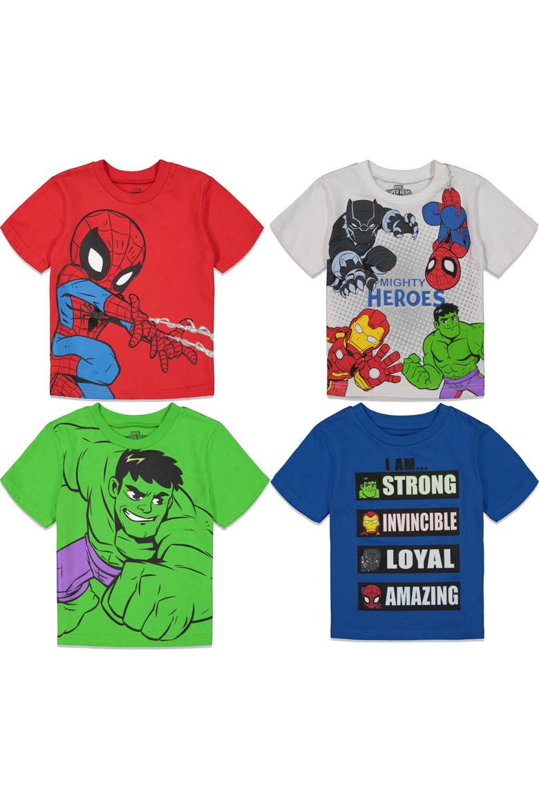 Avengers Short Sleeve T-Shirt 4-Pack, Main, color, Avengers White Blue