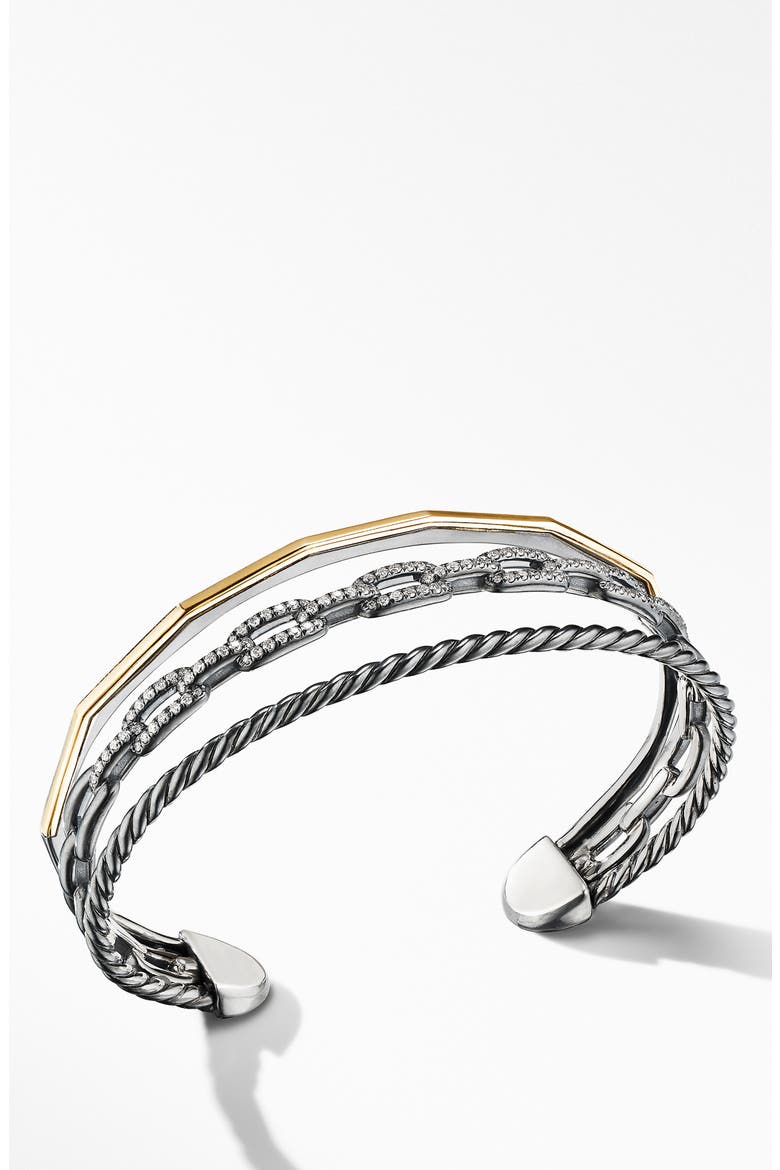 Stax Three-Row Cuff Bracelet in Blackened Silver with Diamonds, Alternate, color, TWO TONE