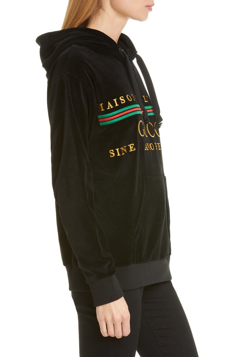 Gucci Oversize Embroidered Velour Hoodie, Alternate, color, 