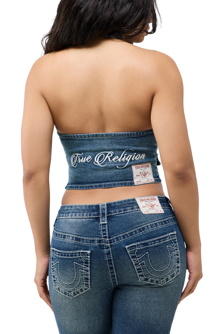 Crop Denim Halter Top, Alternate, color, MOONWAKE