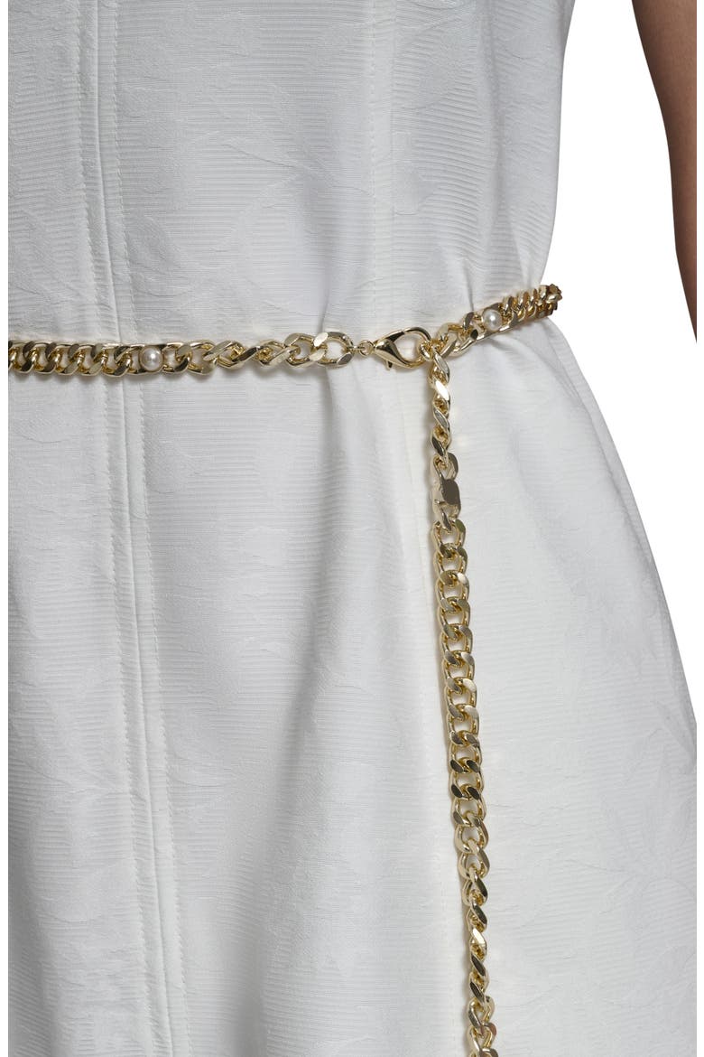 Floral Jacquard Midi Dress with Chain Belt, Alternate, color, SOFT WHITE