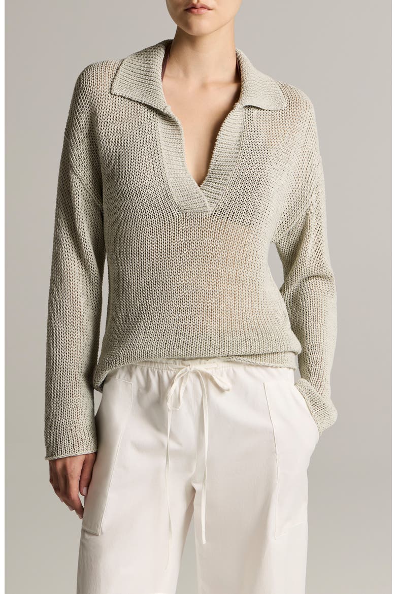 Coated Cotton Blend Polo Sweater, Main, color, BEACH STONE