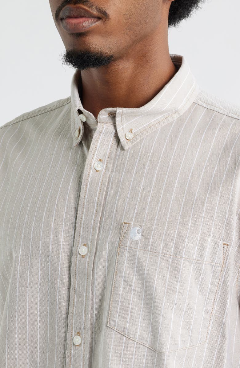Carhartt Work In Progress Cassel Cotton Oxford Button-Down Shirt, Alternate, color, Cassel Stripe Peanut / White