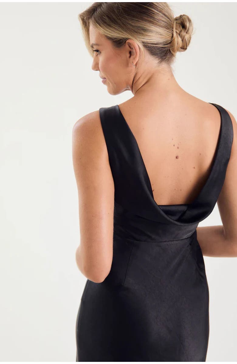 Six Stories Cowl Back Satin Bridesmaid Dress, Alternate, color, Black