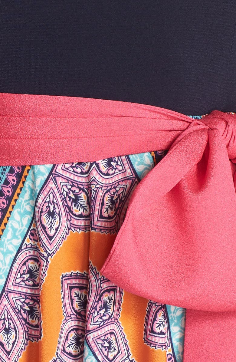 Eliza J Scarf Print Jersey & Crêpe de Chine Maxi Dress, Alternate, color,