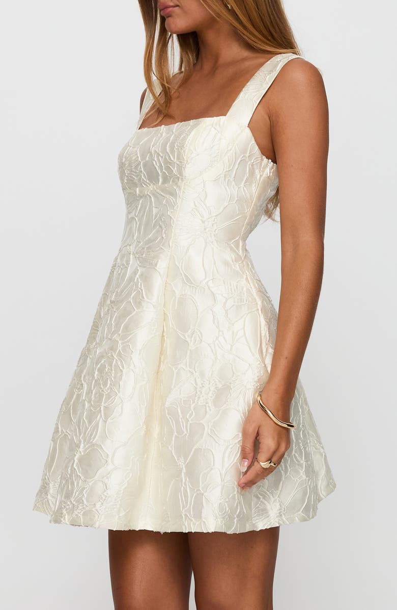 Princess Polly Eloquent Floral Satin Jacquard Cocktail Minidress, Alternate, color, Ivory