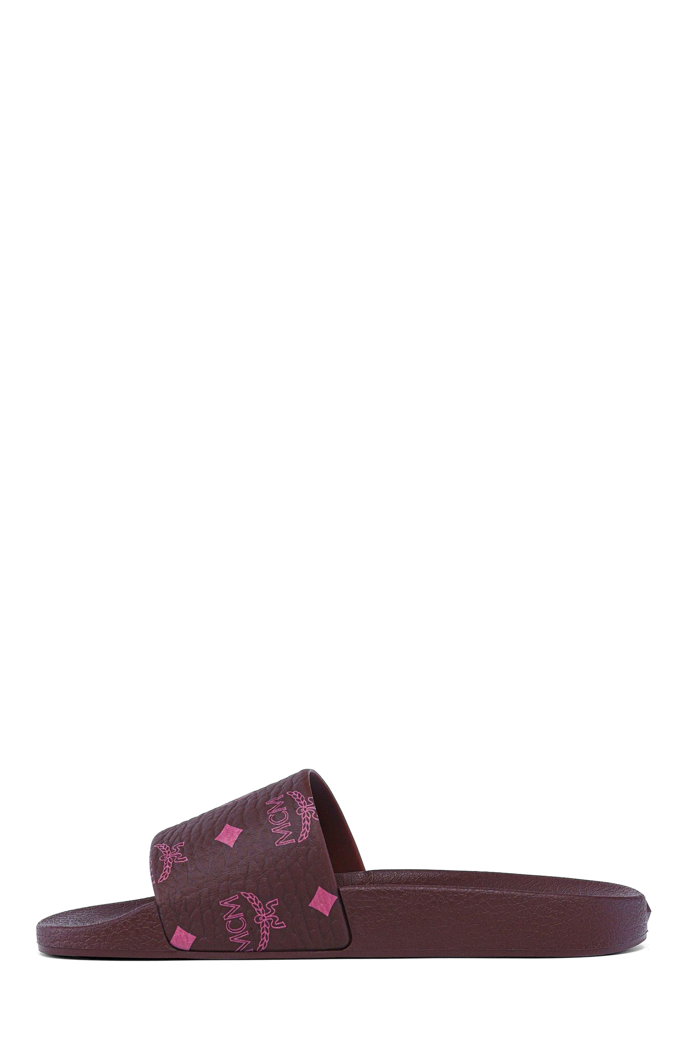 MCM Monogram Print Rubber Slides, Alternate, color, Cinnamon