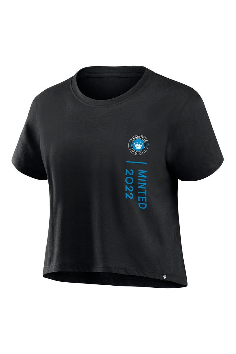 Women's Fanatics Branded Black Charlotte FC Chip Pass Fashion Cropped T-Shirt, Alternate, color, Black