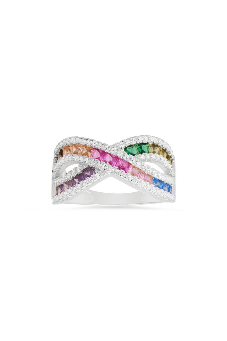 Multicolor Cubic Zirconia Crossover Band Ring, Main, color, SILVER