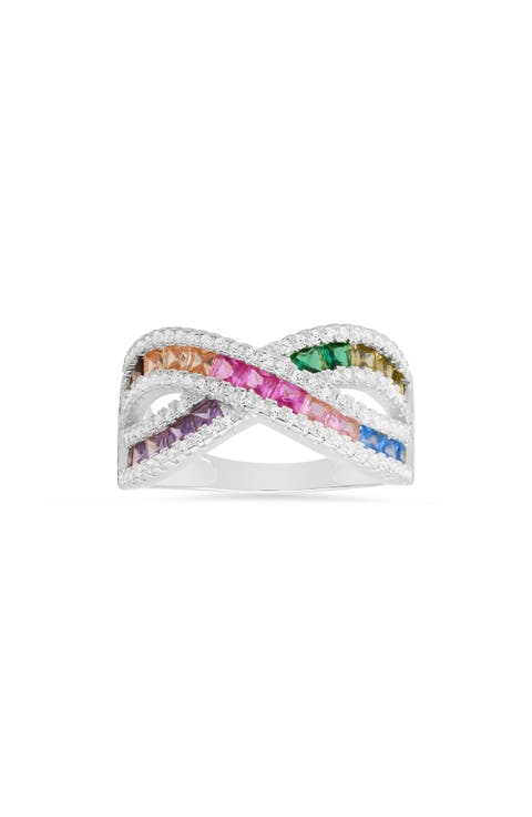 Multicolor Cubic Zirconia Crossover Band Ring